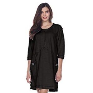 Neon Buddha | Black Button Pocket Exposed Hem Oversized Dress